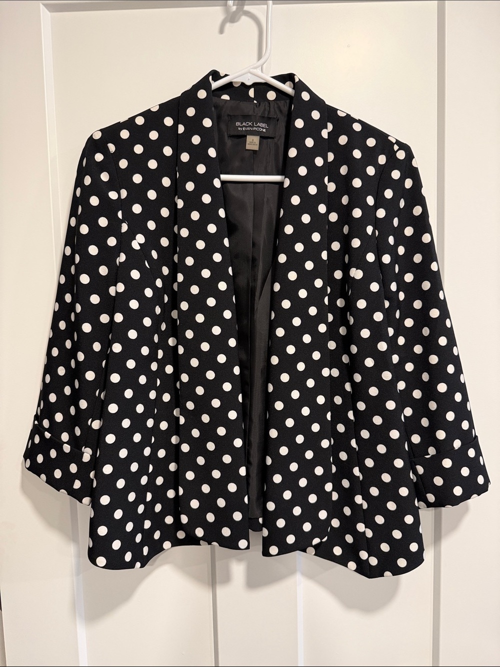 Black Label Evan-Picone Polka Dot Blazer Jacket Size 6 Black White